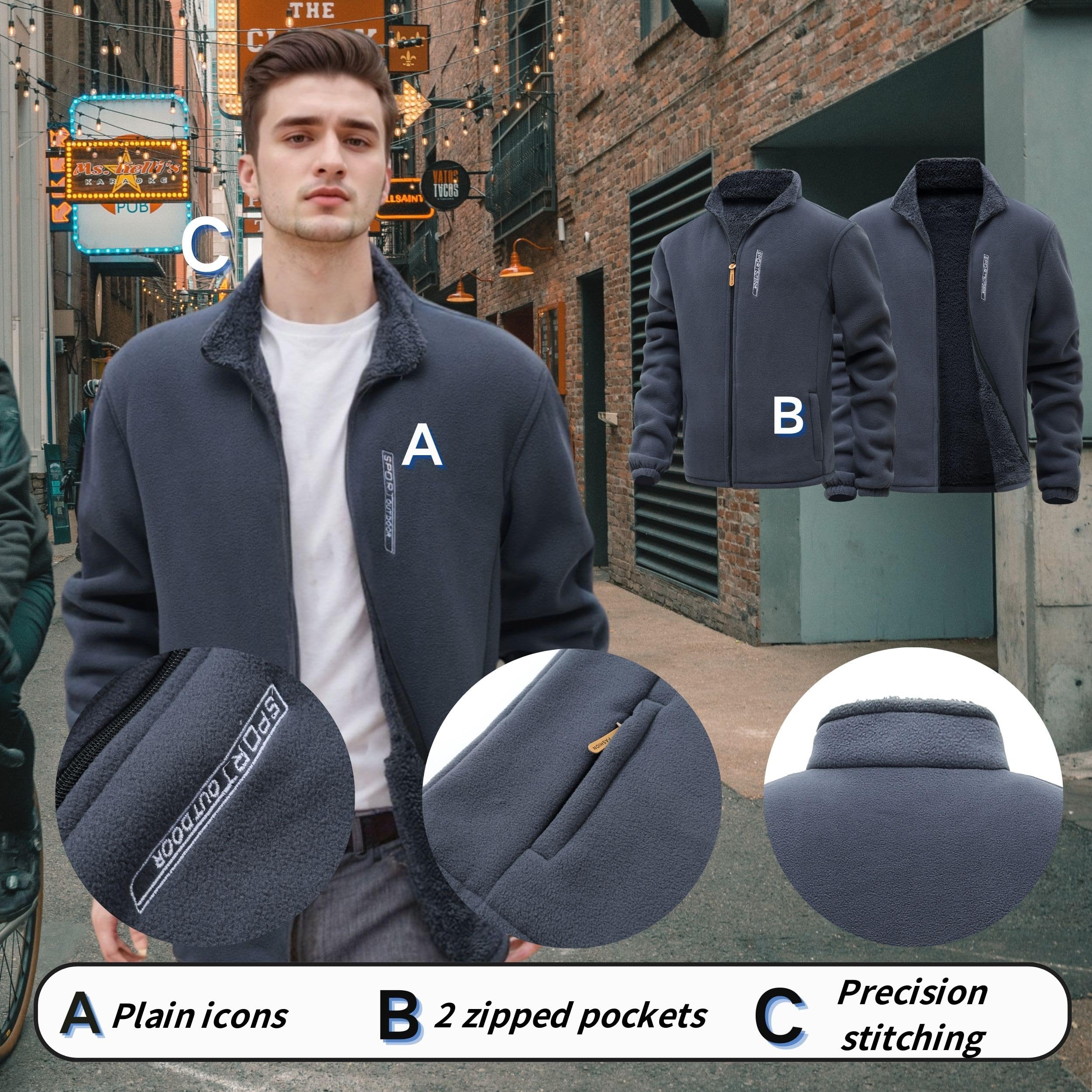 Hombres Chaqueta de Vellón Chaqueta Deportiva de Forro Polar con Cremallera Completa Manga Larga Otoño Invierno Grueso y cálido Chaqueta Ligero Caliente Deportes Chaqueta