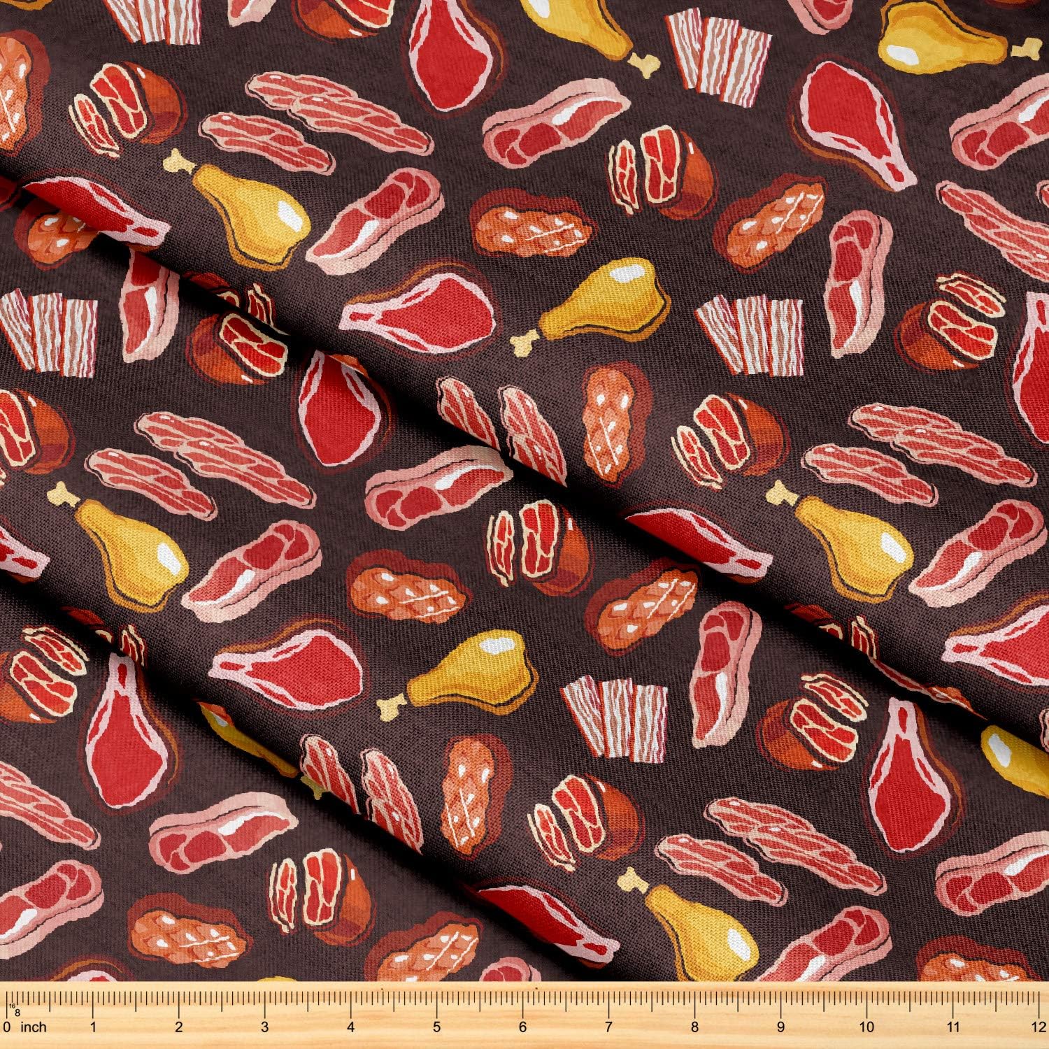 Fabric by The Yard [ 58" inches x 10 Yards ] Decorative Fabric for Sewing Quilting Apparel Crafts Home Decor Accents (Meat Beef Steaks Pattern)