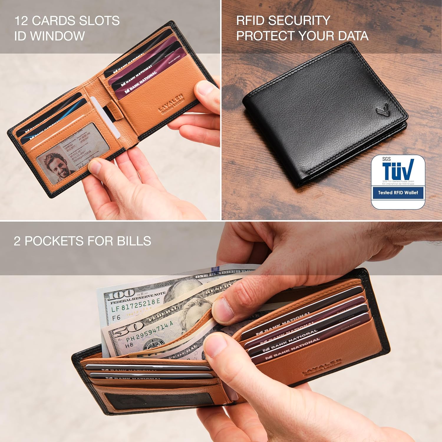 Slim Leather Wallet for Men - Mens Wallet Bifold - Holds Bills, Credit Cards - Carteras para Hombres Piel - Billeteras de Hombres Cuero Original - Front Pocket - Full Grain RFID Blocking - Image 3