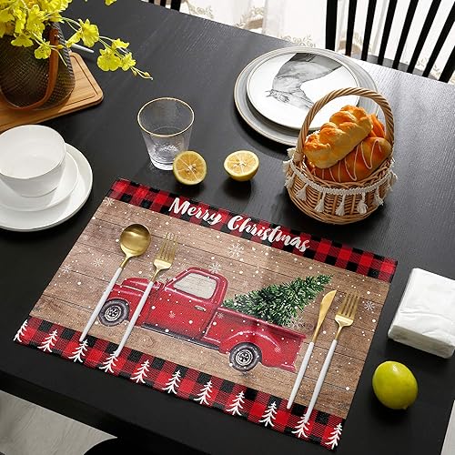 Miniatura 4 de Seven Roses Juego de 6 manteles individuales de Navidad, con diseño de árbol de Navidad sobre tablero de madera, manteles individuales para