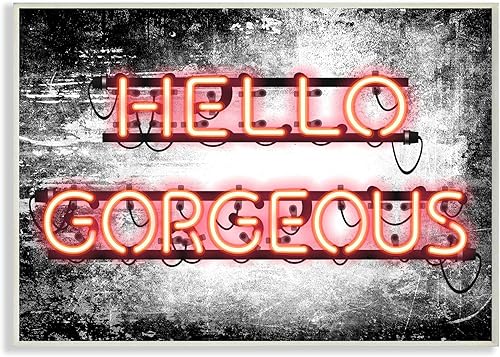 Stupell Industries Fashioner Hello Gorgeous - Acuarela de neón con diseño de artista Amanda Greenwood, 13 x 19 pulgadas, placa de madera