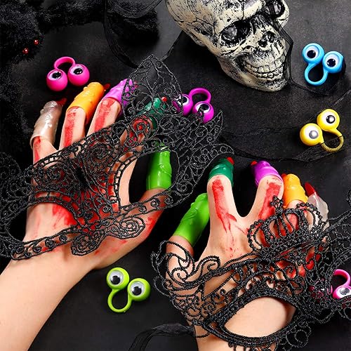Miniatura 4 de Gejoy 20 piezas de dedo de bruja para niños, marionetas de dedo de ojo de lectura, accesorios de cosplay, ojos, uñas falsas de vampiro para fiesta