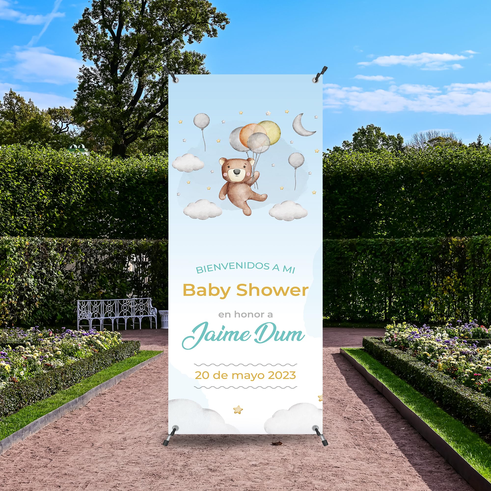 Decoración Baby Shower Niña y Niño | Photocall con Fecha y Nombre del Futuro Bebé Personalizables - Fiesta de Revelacion Sexo Bebe (Modelo 2)