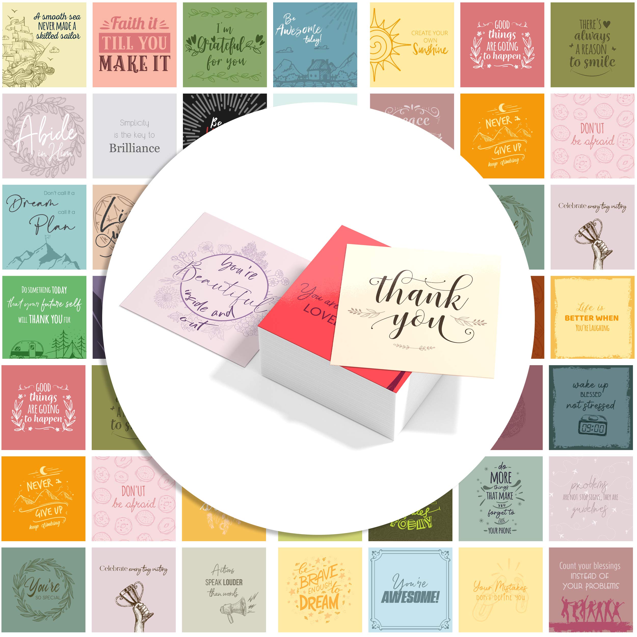 Merry Expressions60 Motivational & Positive Affirmation Encouragement Cards - 3.5" x 3.5" inch - Blank Back For Notes - Full of Inspirational Unique Quotes