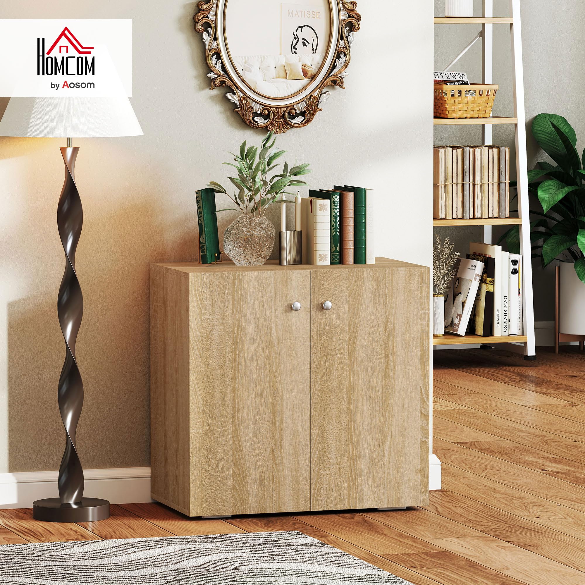HOMCOM Mobiletto Multiuso a 2 Ante per Soggiorno o Ufficio 70x39x70cm | in Legno, Maniglie in Alluminio