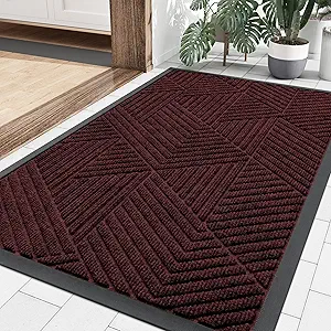 Smiry Front Door Mat Outside Entrance, Heavy Duty Sturdy Natural Rubber Doormat, Trap Dirt and Moisture, Easy Clean Low Profile Welcome Floor Mats for Indoor Outdoor Entry, 36x24 Inch, Dark Red