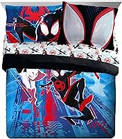 Vista 2 de Marvel Spiderman Across The Spider-Verse Glitch - Juego de ropa de cama de 7 piezas tamaño Queen, incluye edredón y juego de sábanas, microfibra