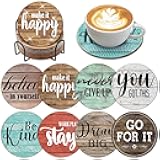 clothmile 8 PCS Diamond Art Coasters Inspirational Painting Kits with Holder DIY Farmhouse Rustic for Beginners, Adults, Kids, Crafts Supplies