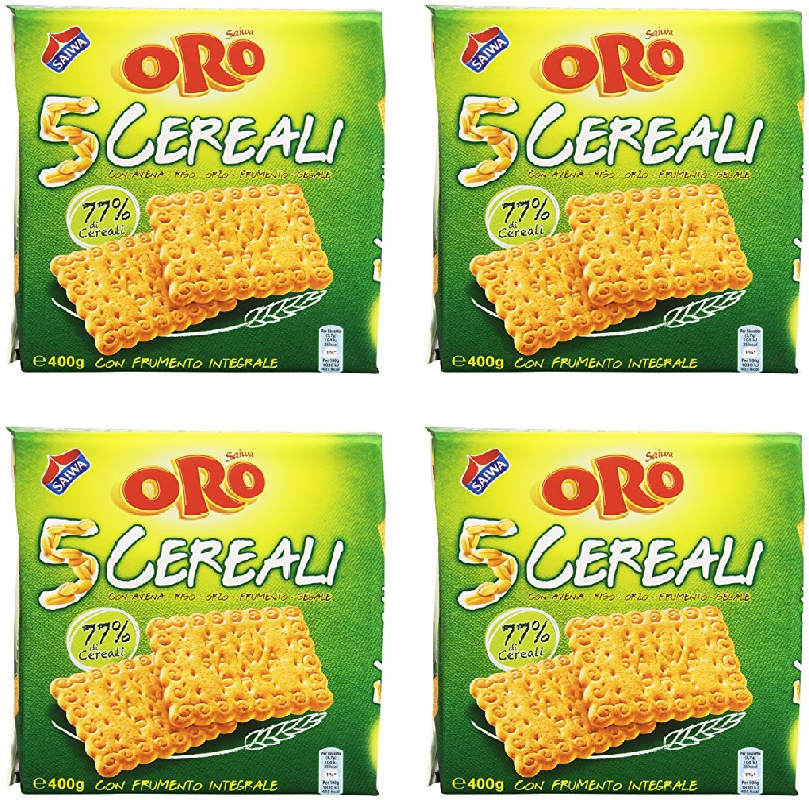 Saiwa: "5 Cereali" Biscuits made with oats, rice, wheat, barley and rye 14.1 Ounce (400g) Pack of 4 [ Italian Import ]