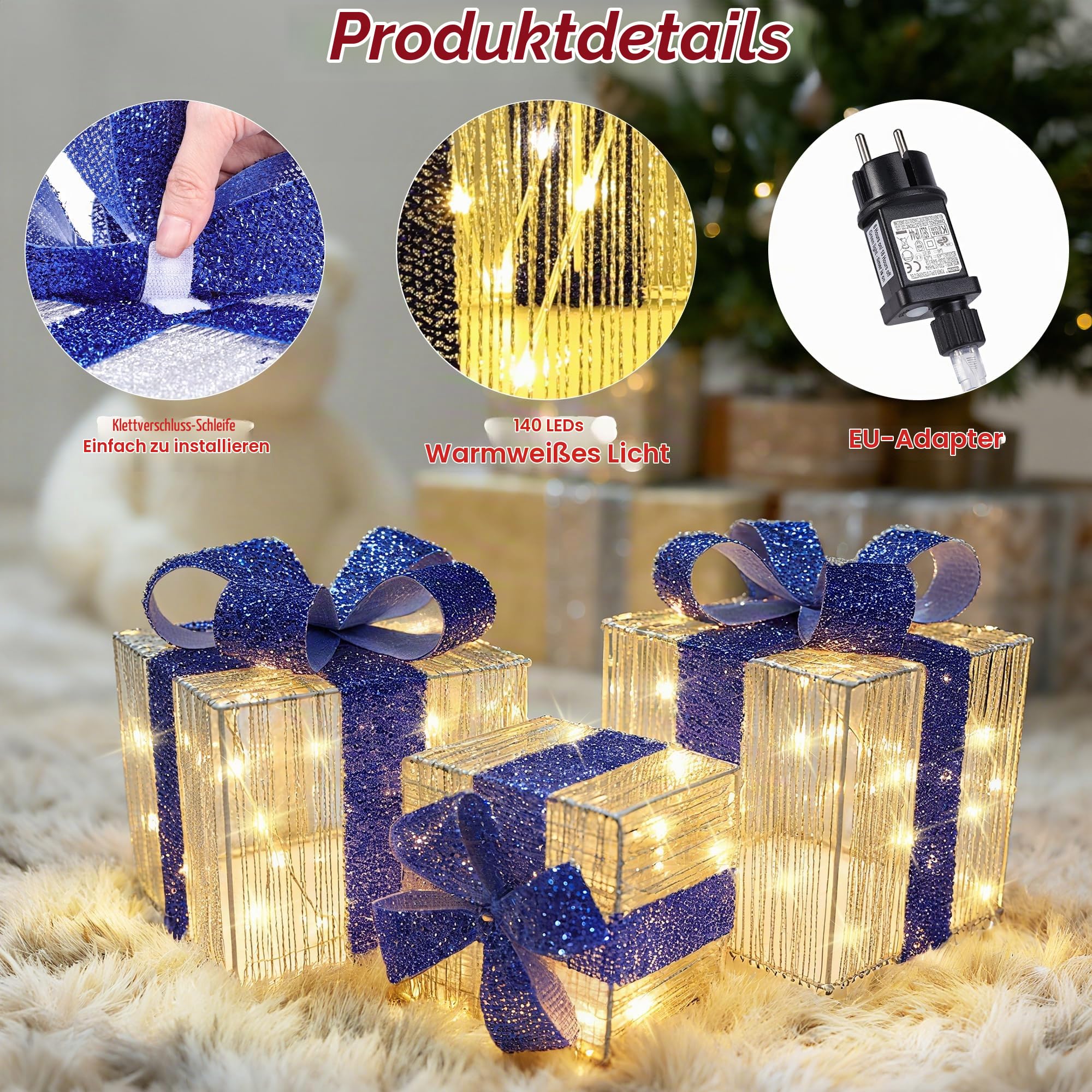 iBaycon Weihnachtsbeleuchtung Beleuchtete Geschenkboxen Warmweiß Blau