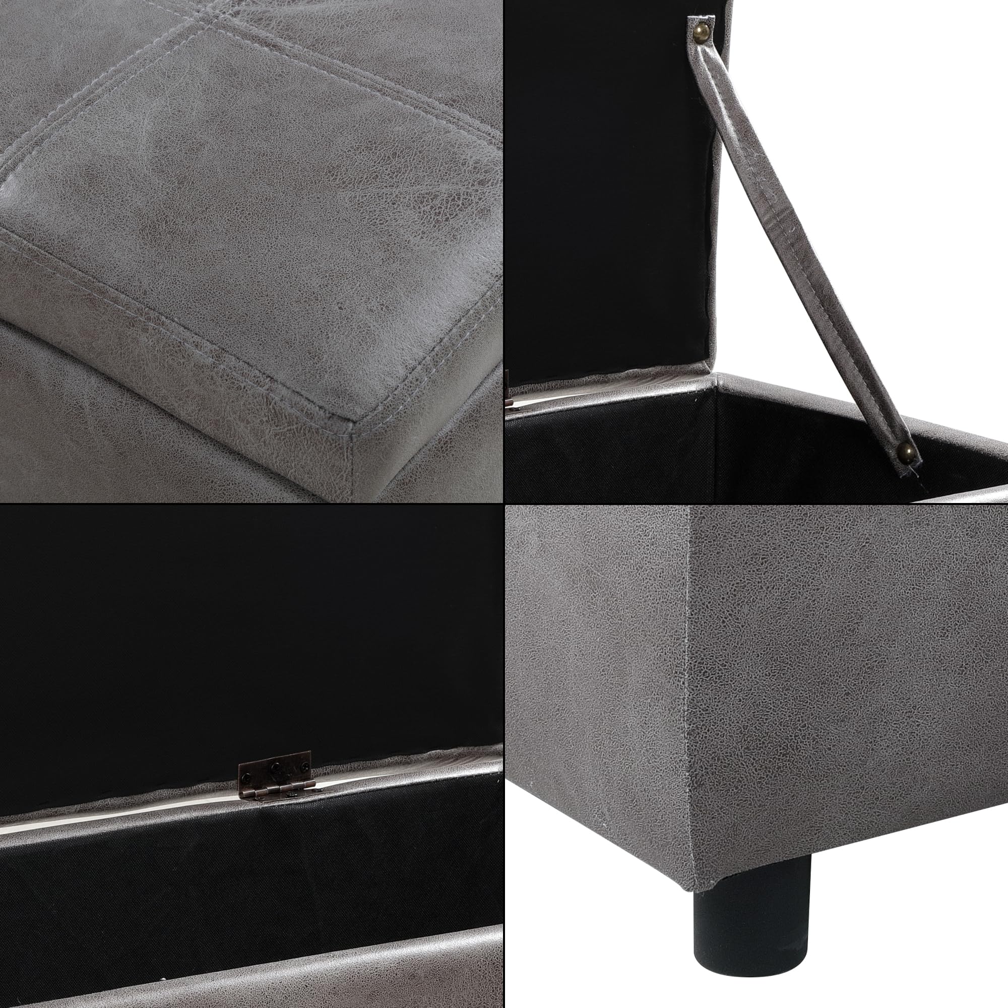 Corium Cassapanca con Seduta Imbottita Ottomana Contenitore Apertura a Ribalta Panca Pouf per Camera da Letto Soggiorno Ingresso 118 x 37 x 43 cm Similpelle Grigio