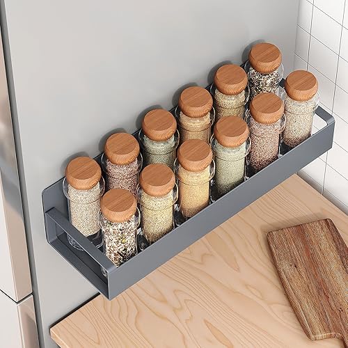 Miniatura 3 de Vetacsion Paquete de 4 estantes magnéticos para especias para nevera, color gris metálico