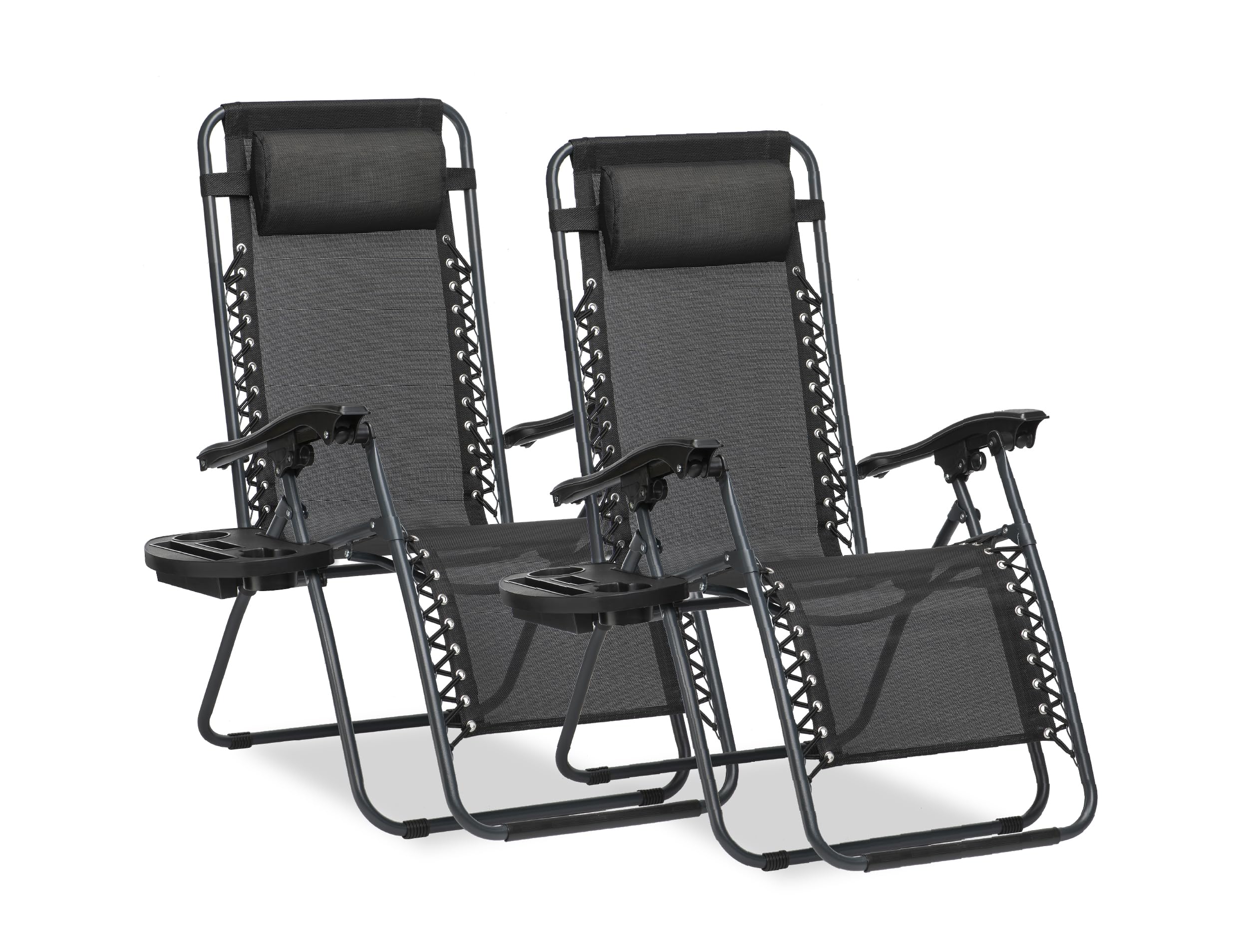 sunnypillow 2er Set Sonnenliegen Liegestuhl klappbar mit Getränkehalter - Gartenstühle für Garten Balkon - Gartenliege wetterfest/Outdoor - Relaxliege verstellbare Rückenlehne mit Armlehnen
