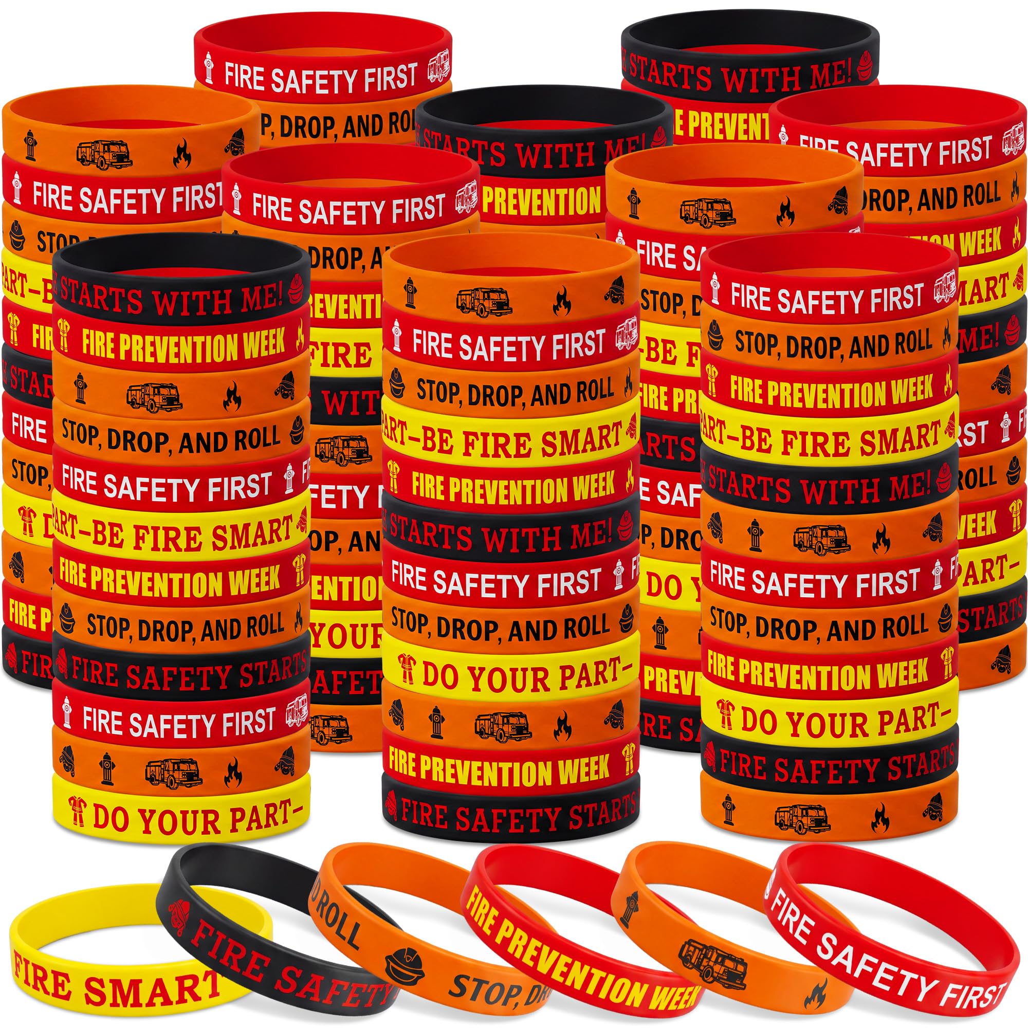 Landical 300 Pcs Fire Safety Awareness Silicone Bracelets, 6 Styles
