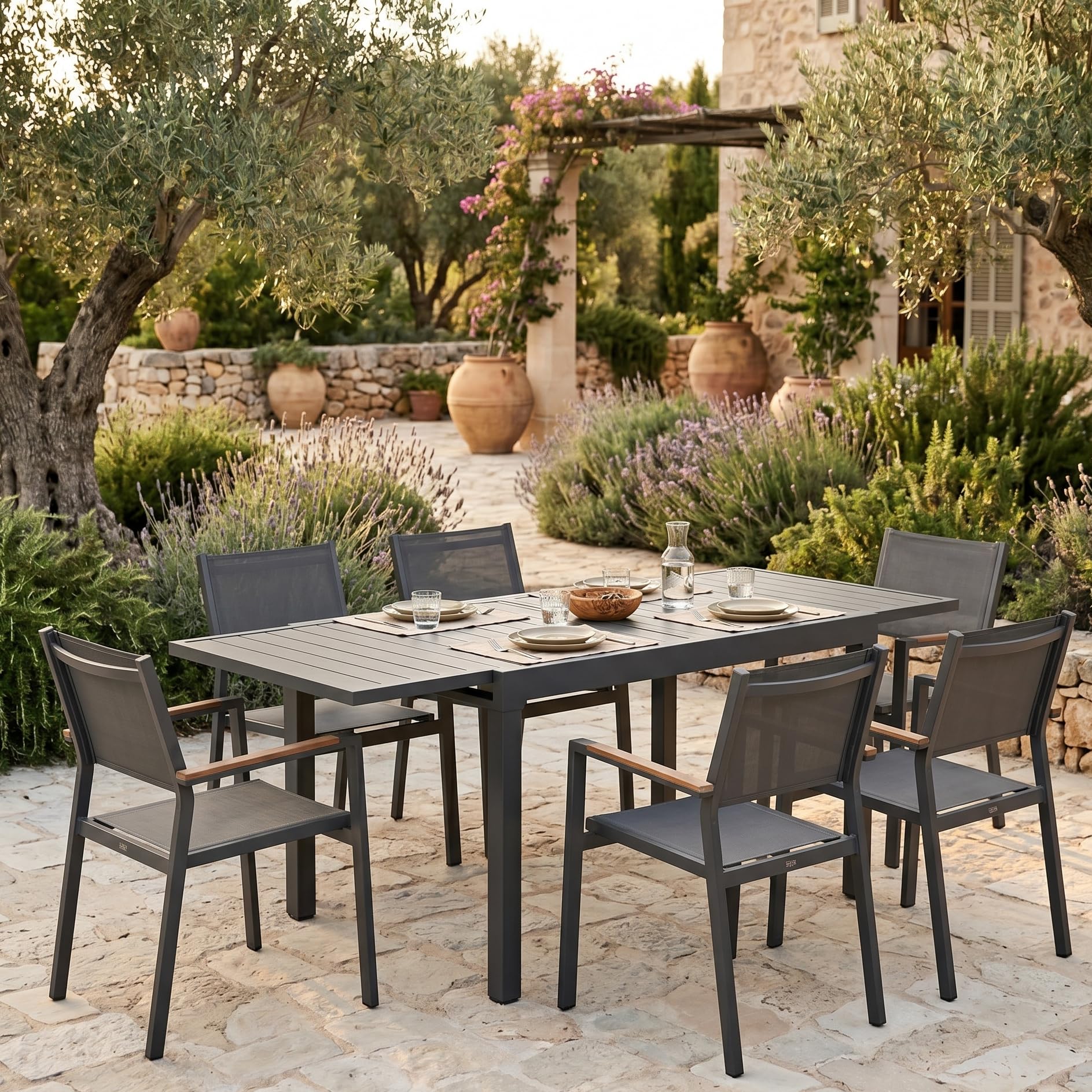 Decor Space Tavolo allungabile Petra in alluminio Antracite 83-166 x 80 cm per giardino e veranda (Tavolo)