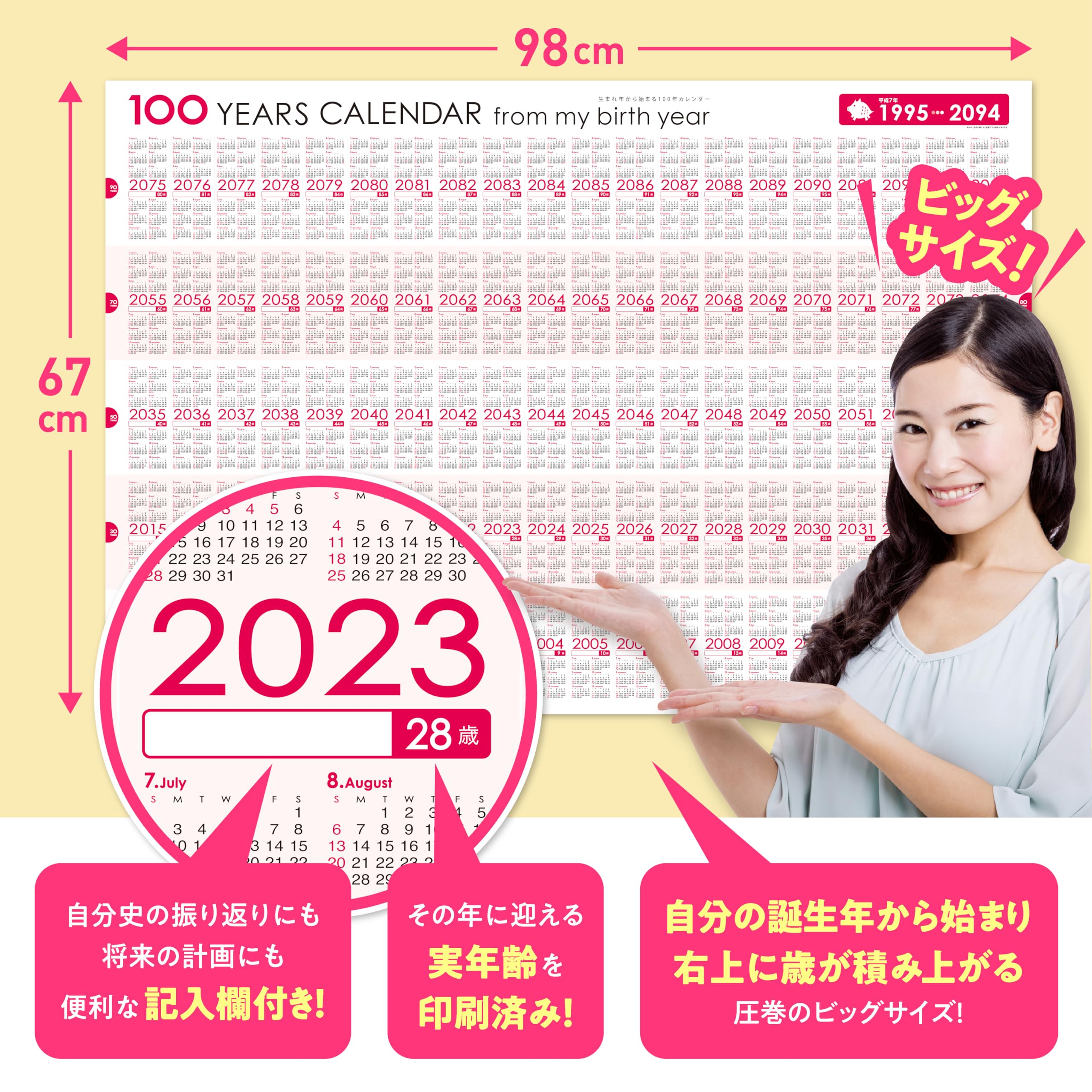 Amazon | 生まれ年から始まる100年カレンダーシリーズ 1995年生まれ用