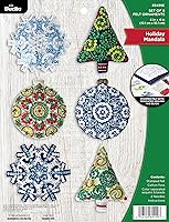 Vista 1 de Bucilla Kit de 6 piezas de adorno de apliques de fieltro, mandala de Navidad, perfecto para manualidades y manualidades, 89499E