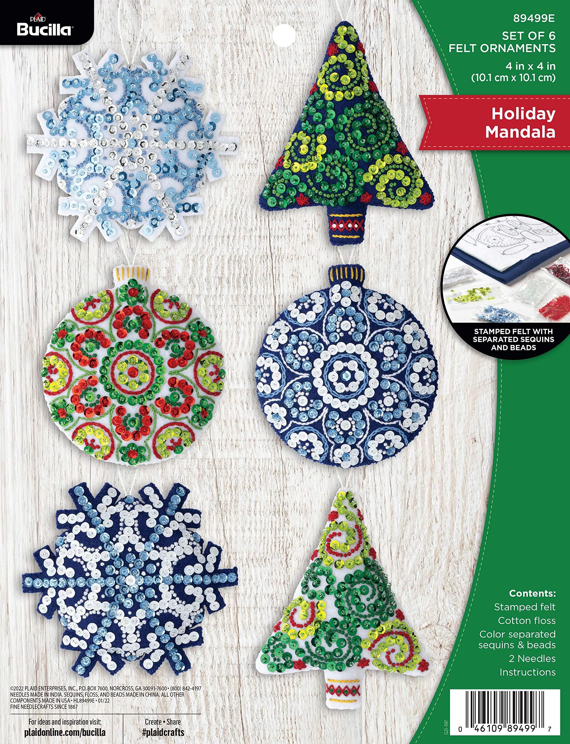 Felt Applique 6 Piece Ornament Making Kit, Mandala Christmas, Perfect for DIY Arts and Crafts, 89499E