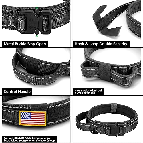 Miniatura 5 de Didog Collares tácticos para perros, collar militar reflectante para perro con asa de control para entrenamiento de perros, collares ajustables de