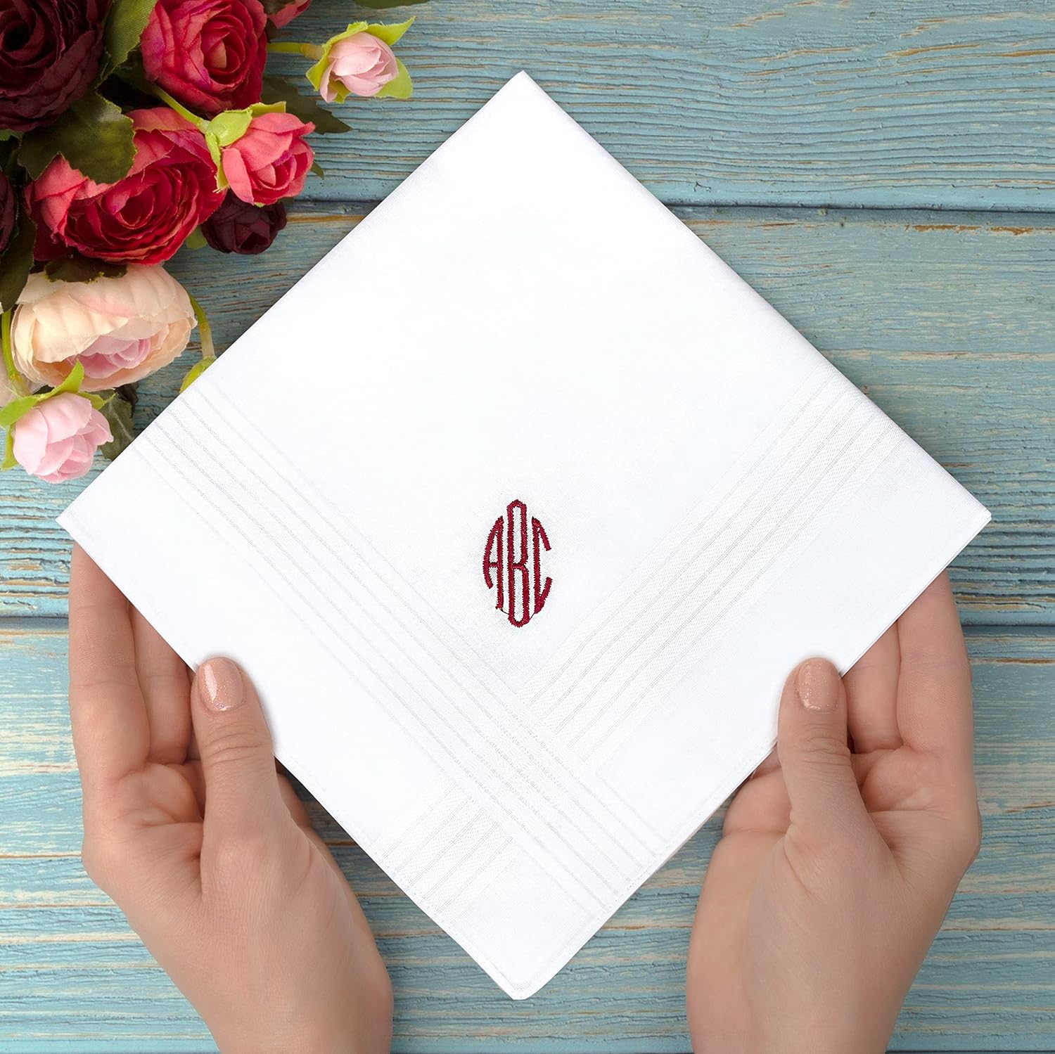 Monogram Handkerchief Men Valentines Day Custom Embroidered Men's Hankie Christmas Personalized Initial Hankies Dad Hanky Monogrammed Initial Groomsmen Hankerchief Gifts for Him - Image 2