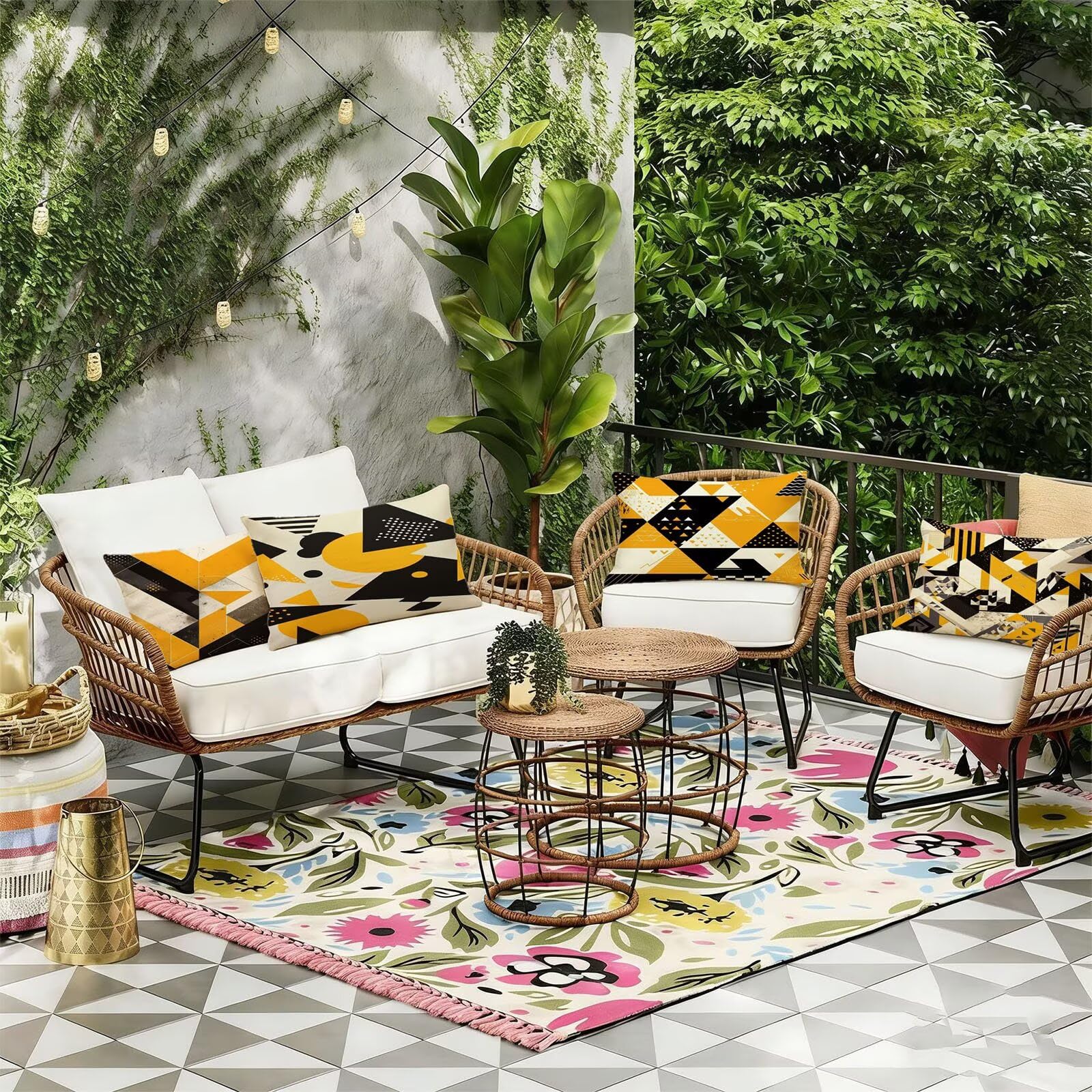 Generisch Kissenbezug 40x65cm Orange Farbe Dekokissen Zweiseitiges Muster Geometrie Sofakissen Outdoor Kissen Leinen Kissenbezüge Dekorative für Sofa Garten Wohnzimmer Bett 4er Set. R-3137