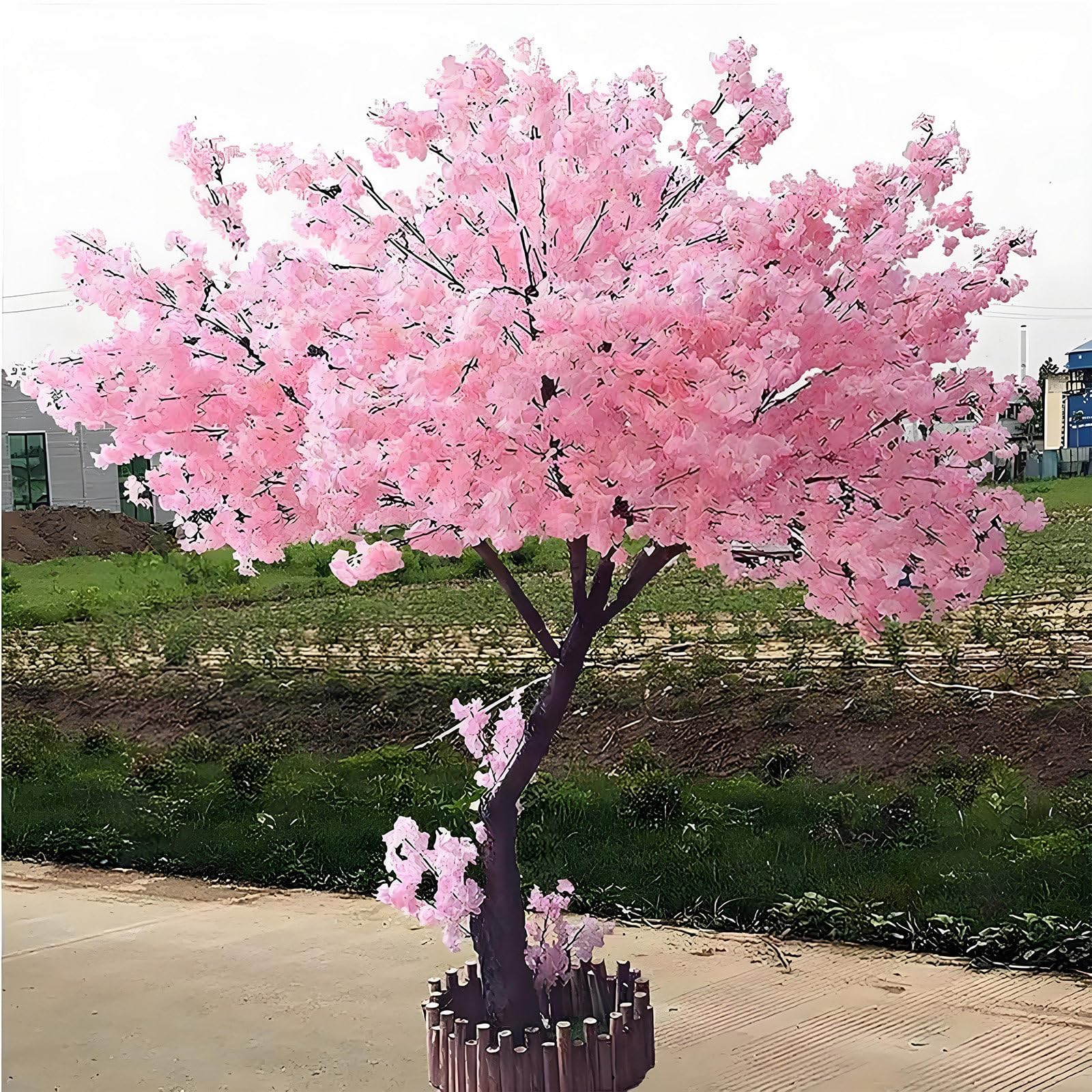 Artificial Pink Cherry Blossom Tree, Real Wood Stems Stunning Artificial Replica, Handmade Fake Silk Flower, For Wedding Event Indoor Outdoor Party Restaurant Pink-1.8m*1.5m