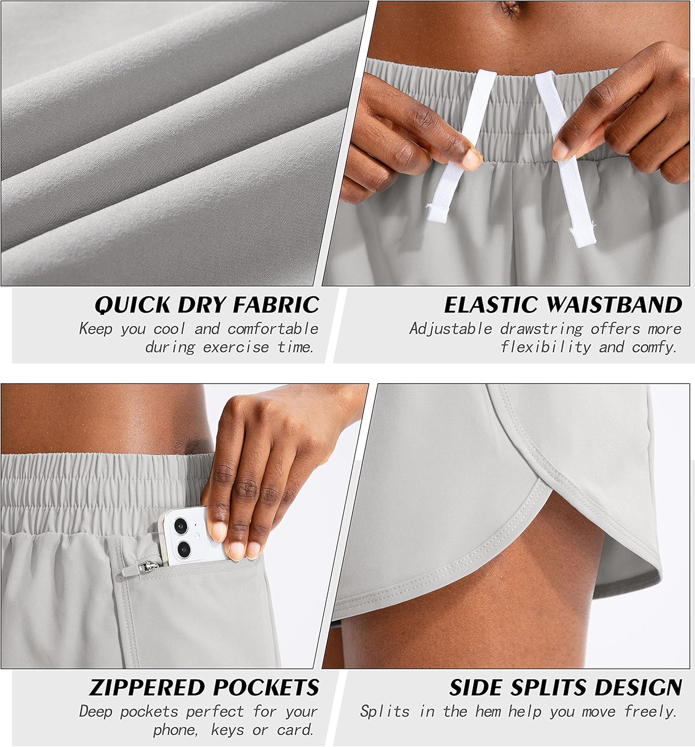 Soothfeel Womens Running Shorts with Zipper Pockets High Waisted Athletic Gym Workout Shorts for Women with Liner - Image 4