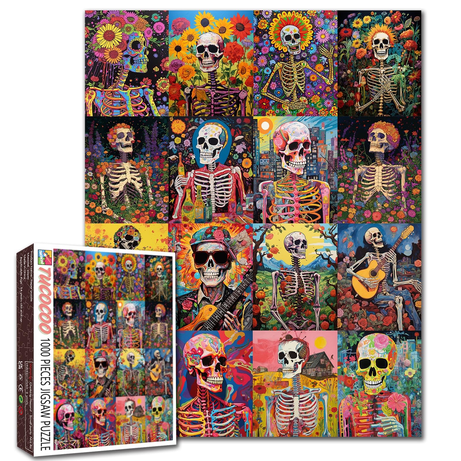Tucocoo Abstract Skull Jigsaw Puzzles for Adults 1000 Pieces, Flowers Skeleton Collage Art Jigsaw Puzzle 20 x 27 Inches Colorful DIY Puzzles for Home Decoration Gift, Family Puzzle for Game Nights โ image 1