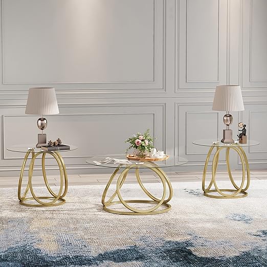 Amazon.com: O&K FURNITURE Gold Coffee Table Set of 3, 1 Gold Coffee ...