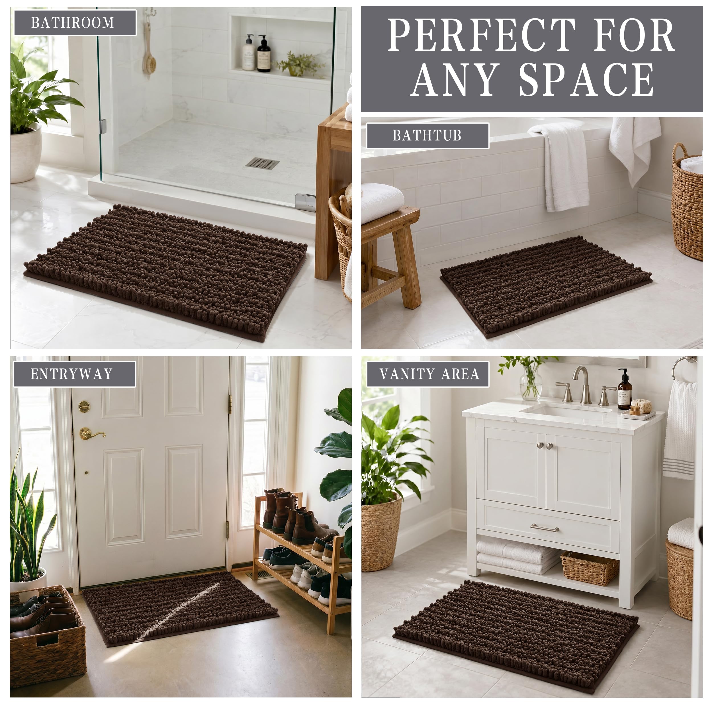 Chenille Bath Mat - Soft & Absorbent Brown -7
