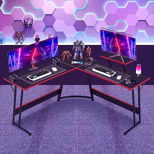 BLKMTY Escritorio en forma de L para juegos de PC, escritorio para computadora con soporte para monitor, escritorio grande para estudiar, mesa