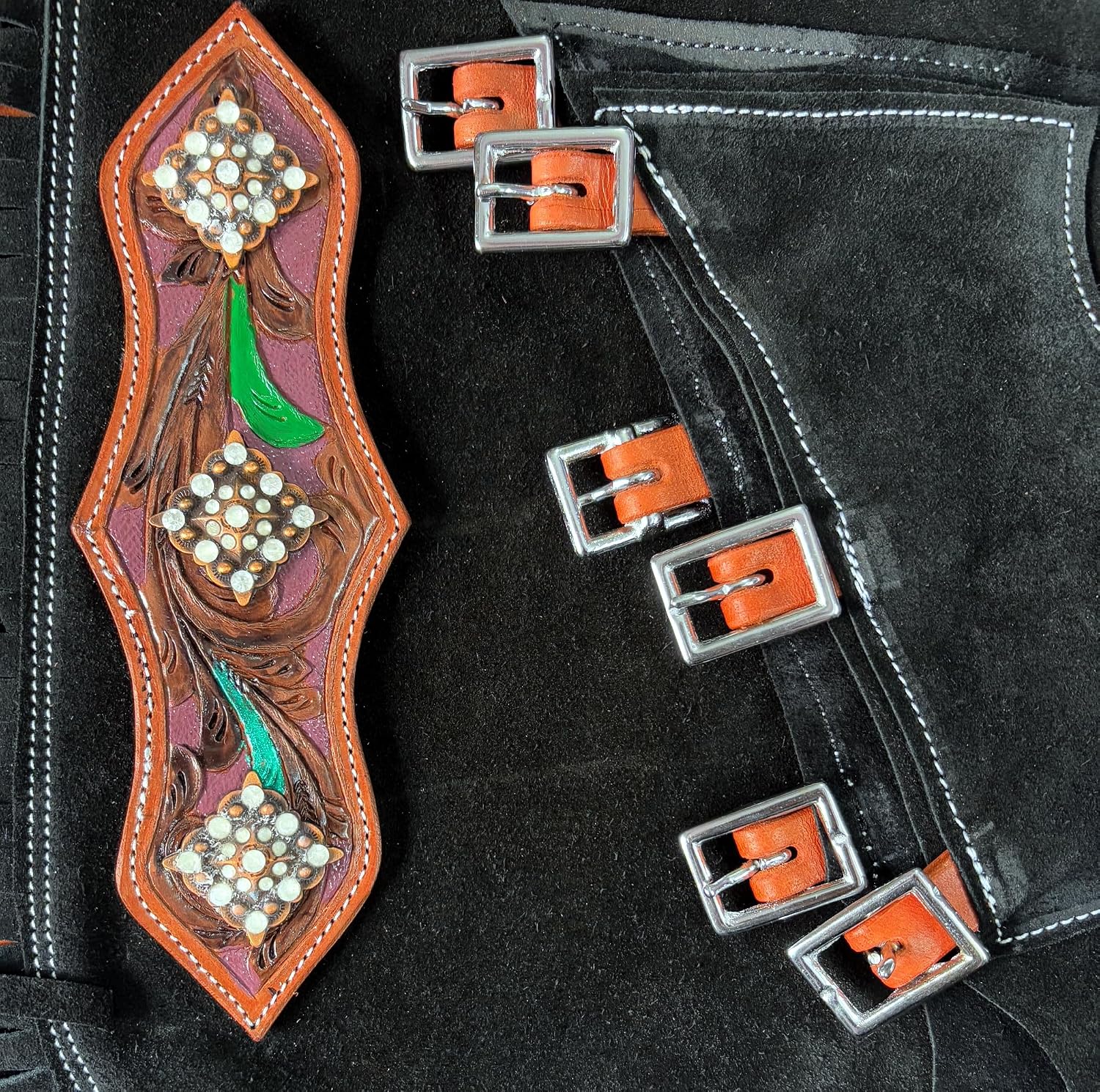 Custom Made Leather Fashion Chinks with Hand Tooled Yoke Set for Men Women Kids Small Medium Large LC-111