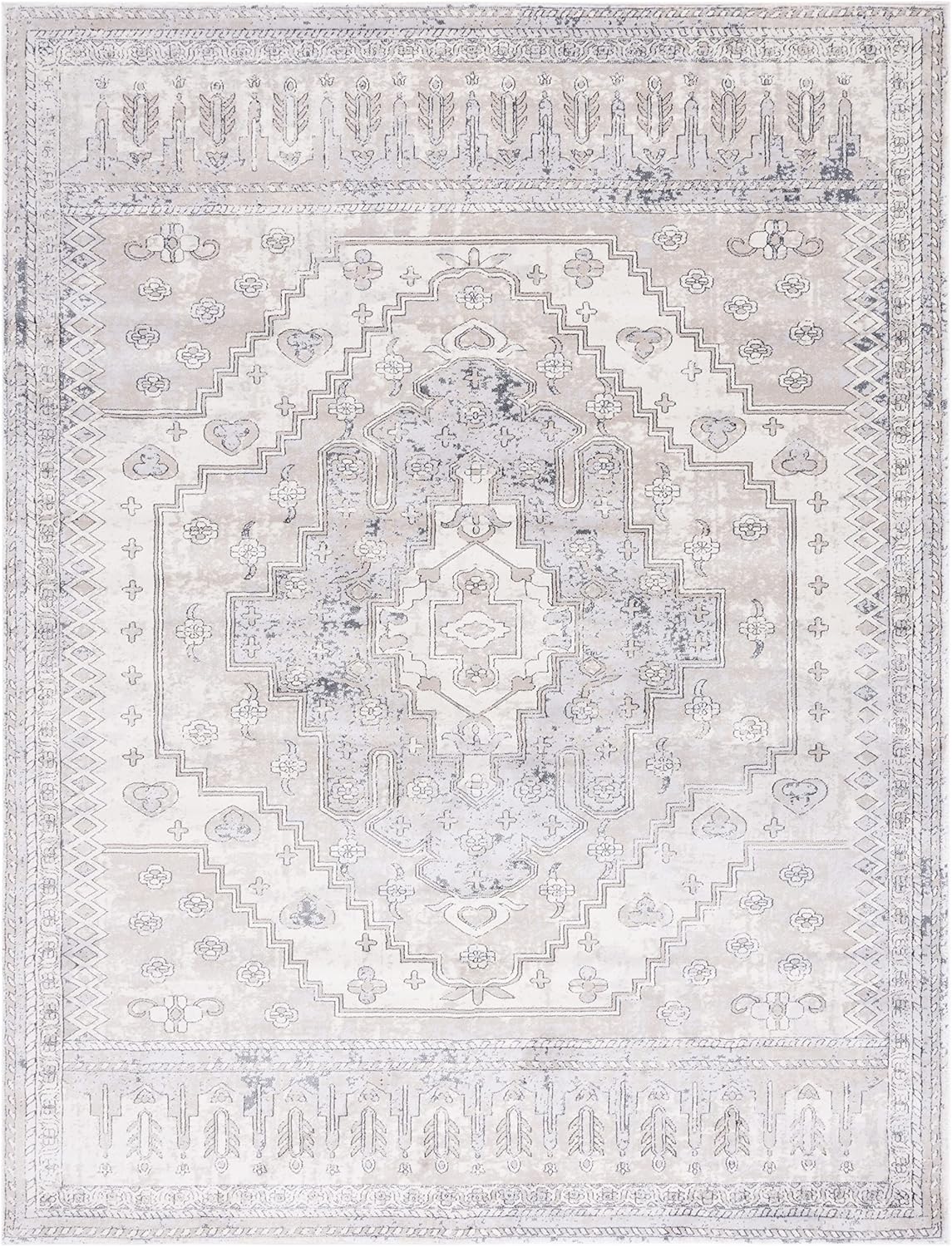 Ivory and Gray Synthetic Non-Slip Area Rug 8' x 10'