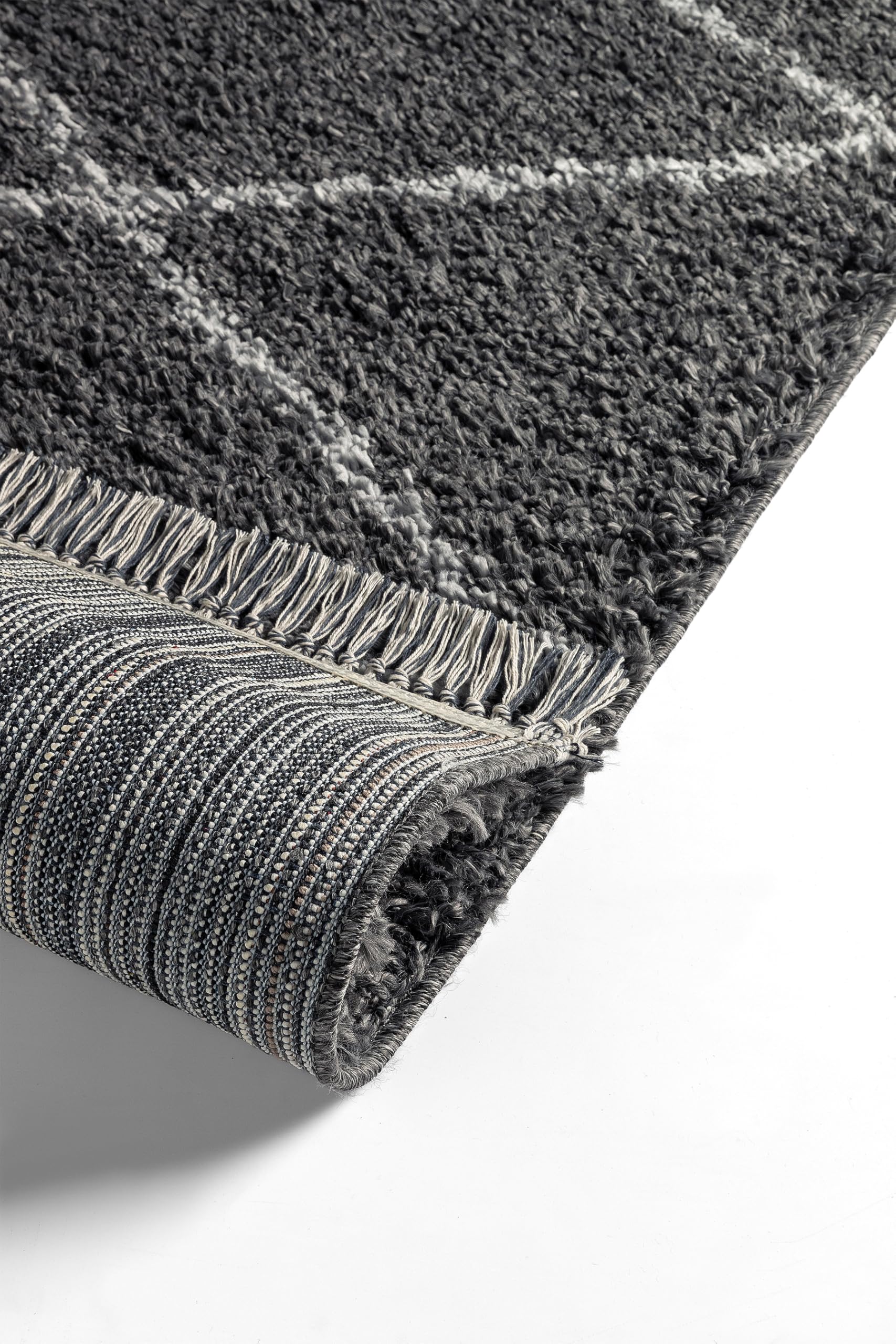 TESSO LIVING Shaggy Tapis Couloir 80 x 300 Beige Dessin Diamant, Tapis Poils Longs Extra Doux