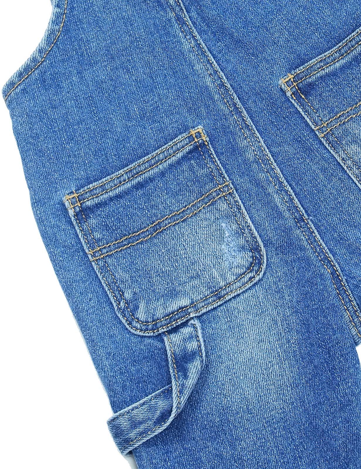 KIDSCOOL SPACE Enfant Garçon Fille Petite Poche à Bavette Bretelles Réglables Salopette en Jean, Denim Mignon Pull Déchiré