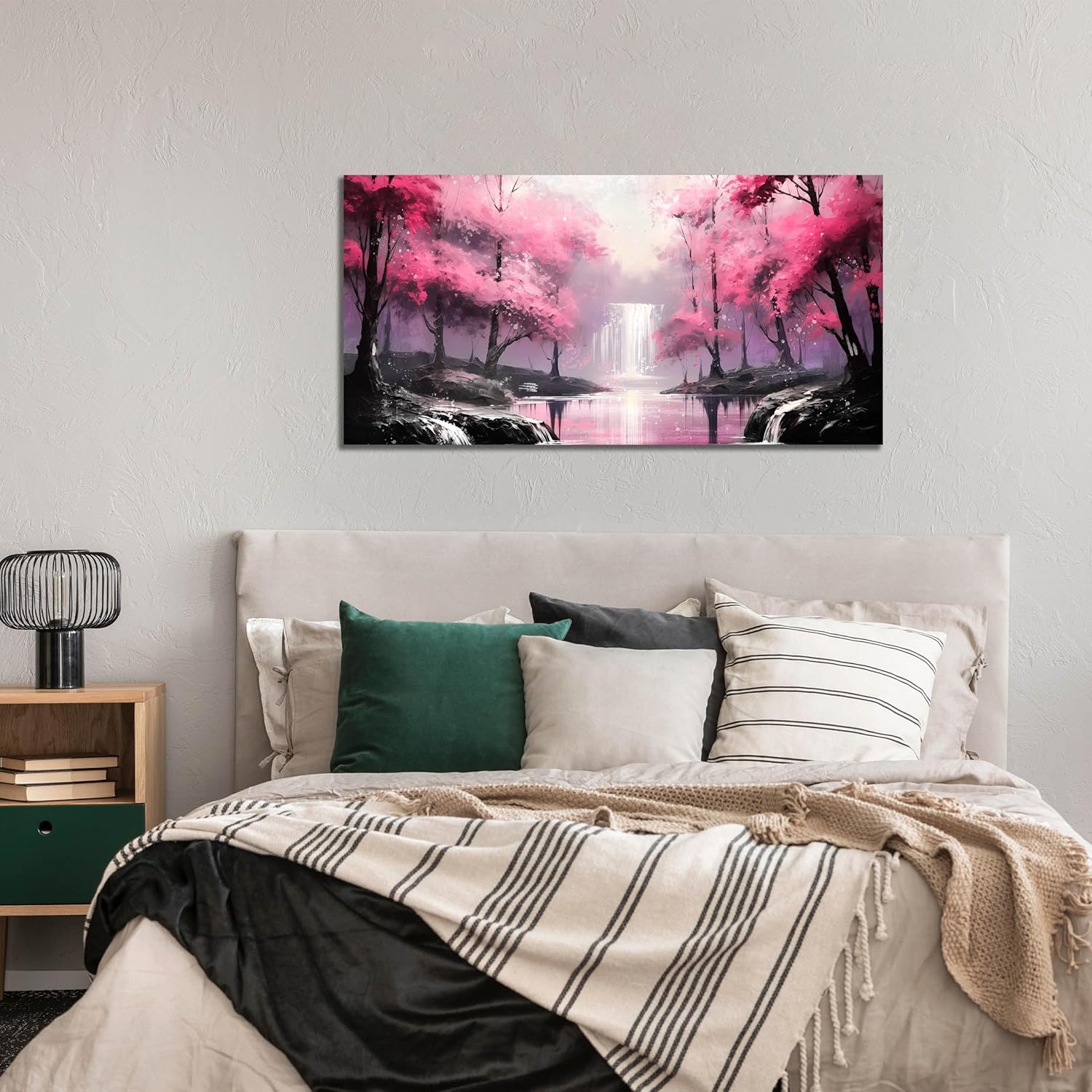 HUBOSKN Pink Wall Art for Bedroom Women - Tree Living Room Art Wall Decor - Waterfall Canvas Wall Art for Office Size 20" x 40"