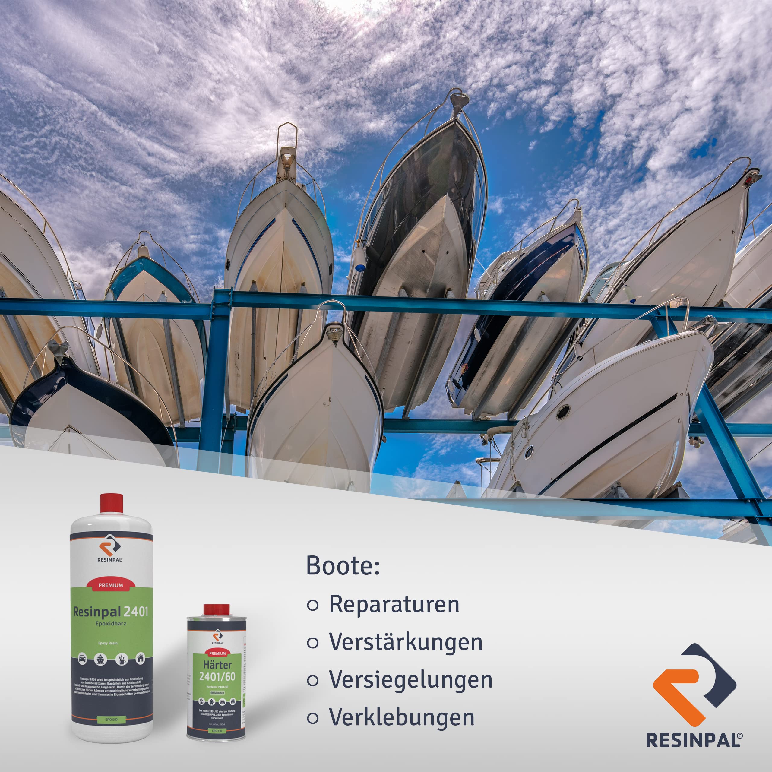Epoxidharz Resinpal 2401 mit Härter | 1,25 kg Epoxy Set | Hochtemperaturbeständig & mechanisch hoch belastbar | Zum Laminieren | Kunstharz Made in Germany | Komplett für Anfänger & Profis |