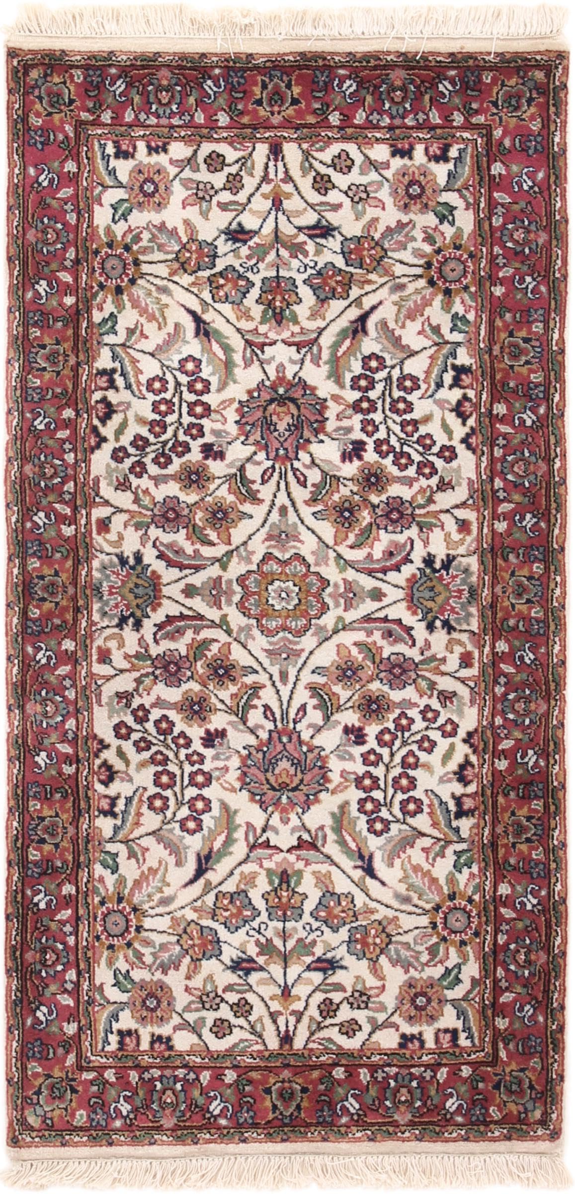 Tapis d'Orient Indo Kashan noué à la main en pure laine d'Inde pour un couloir élégant
