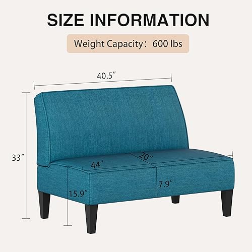 Miniatura 2 de Acolchado Lino sin brazo settee Loveseat sofá Home informal sala dormidor, Tela, Azul Azul,Verde,Naranja