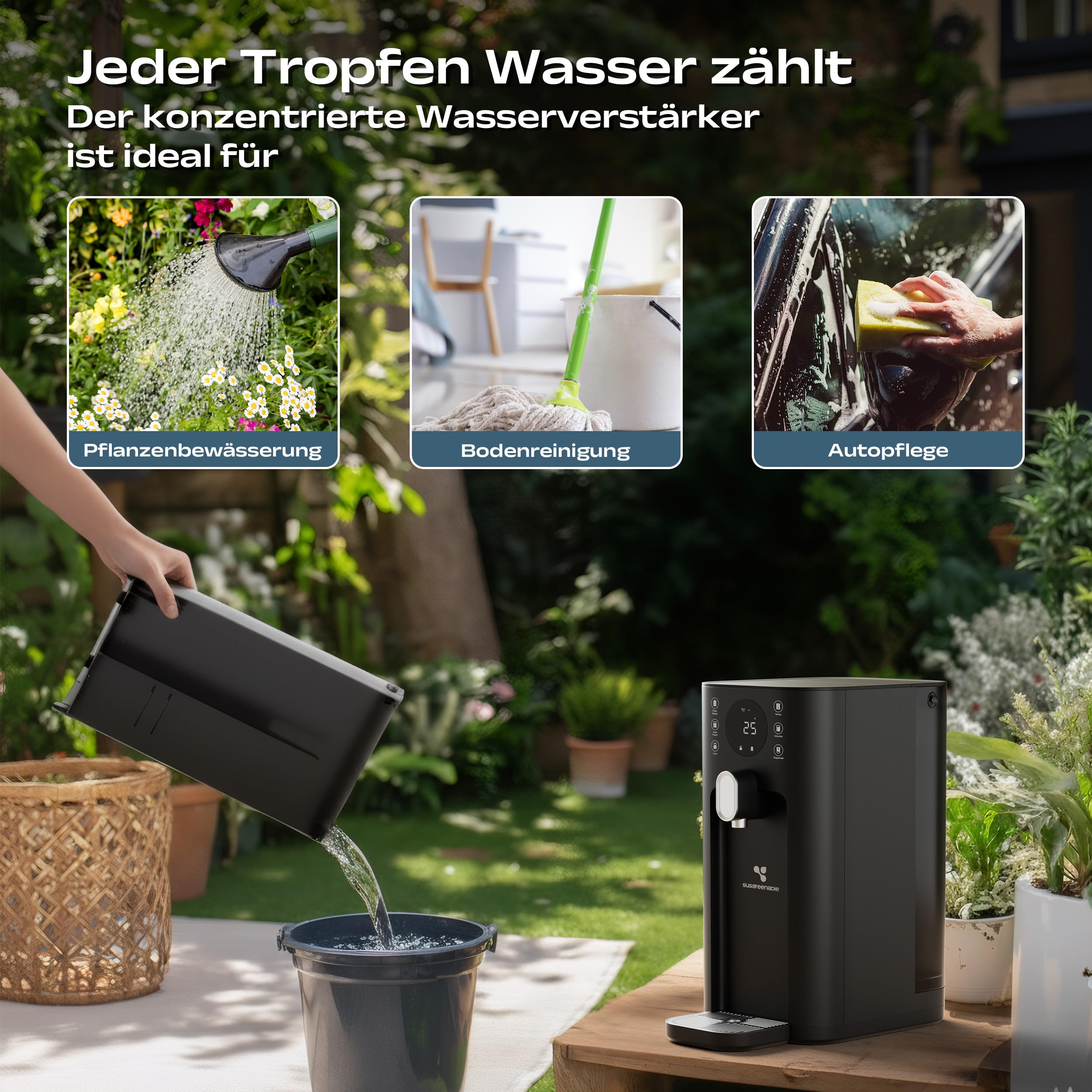 CIARRA X SusGreenable Osmoseanlage Trinkwasser 100GPD, Umkehrosmoseanlage mit Heißwasser, 4 Temperaturen, 5-stufiger RO Wasserfilter SGROF03, Tischgerät, Schwarz