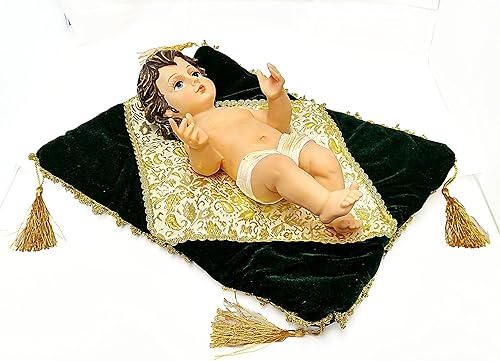 12.5" pulgadas estatua del bebé Jesucristo en tela verde Nino Niño Dios