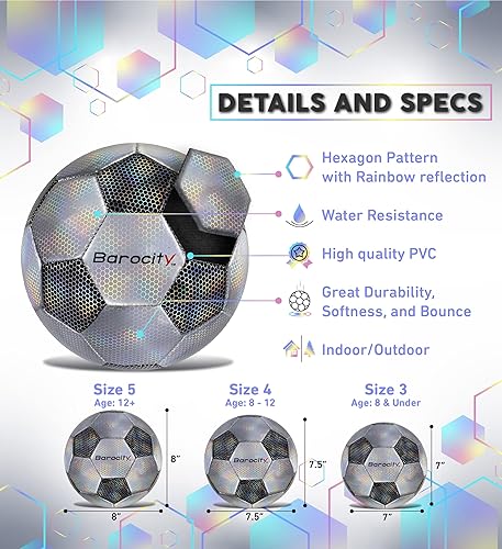 Miniatura 2 de Balón de fútbol  Pelota oficial de primera calidad para niño y niña con genial patrón hexagonal iridiscente iridiscente de arcoíris, duradero, para