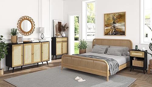 Miniatura 7 de Iwell Aparador Buffet Gabinete con Almacenamiento, Gabinete de Ratán con Estantes Ajustables, Gabinete de Almacenamiento para Sala de Estar,