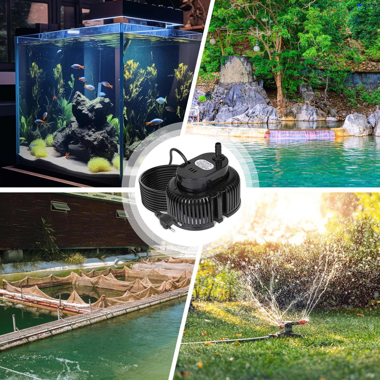 EFUTURETIME Schmutzwasserpumpe 75w Tauchpumpe 2500 L/H, Abwasserpumpe kein Integriert Schwimmerschalter, Pumpe mit 7,2M Kabel, 3 Verschiedene Adapter, 5M Schlauch, 2 Schellen (Schwarz)