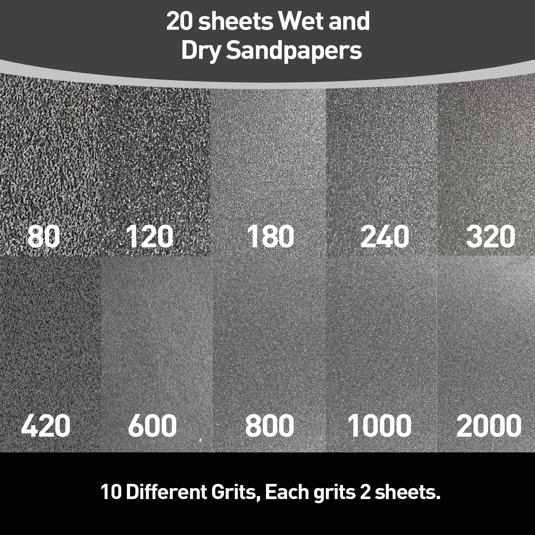 20 Sheets Sandpaper 80 To 2000 Grits Assorted - Image 2