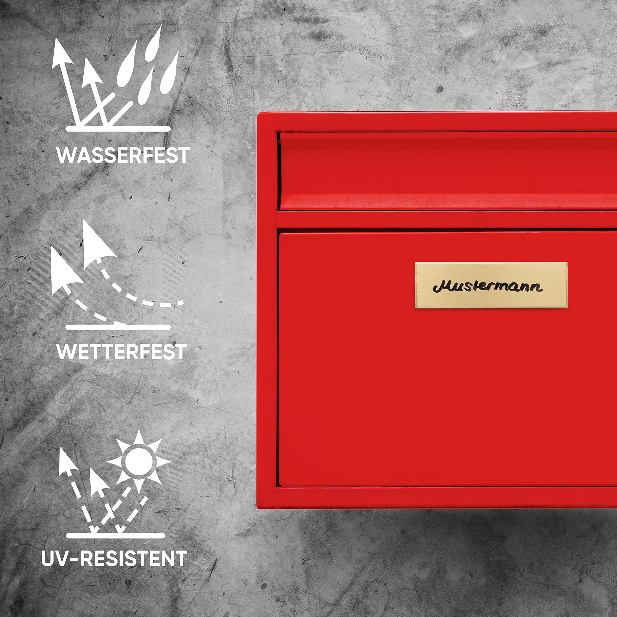 Premium Messing Schilder Set zum Beschriften aufkleben Namensschild Haustür Schild, Klingelschild, Briefkastenschild, Türschild selbstklebend - mit Geschenkebox & keine Werbung Aufkleber Etiketten