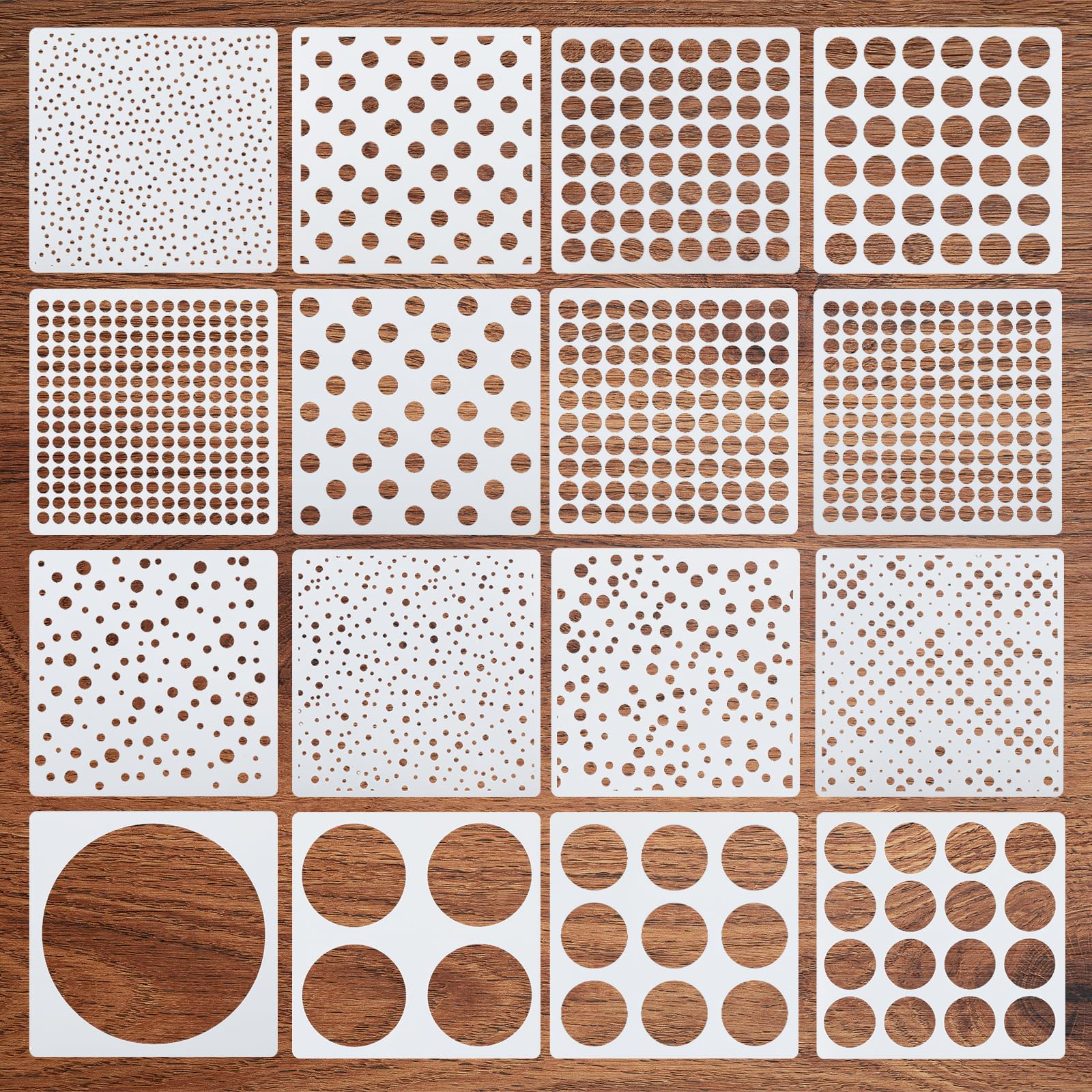 16 Pcs Circle Stencils for Drawing, Round Geometric Stencils Polka Dot Stencils Mixed Media Circle Painting Stencil for Drafting Wood Furniture Pillow Wall Scrapbook Card DIY Crafts