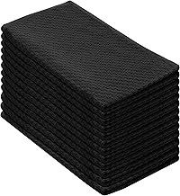 COTTON CRAFT Amazing Kitchen Towels - Set of 12 Terry Towels - 100% Cotton Euro Café Waffle Weave Dish Towel Set - Soft Absorbent Quick Dry Low Lint Reusable Pantry Bar Cleaning Cloth - 16x28 - Black
