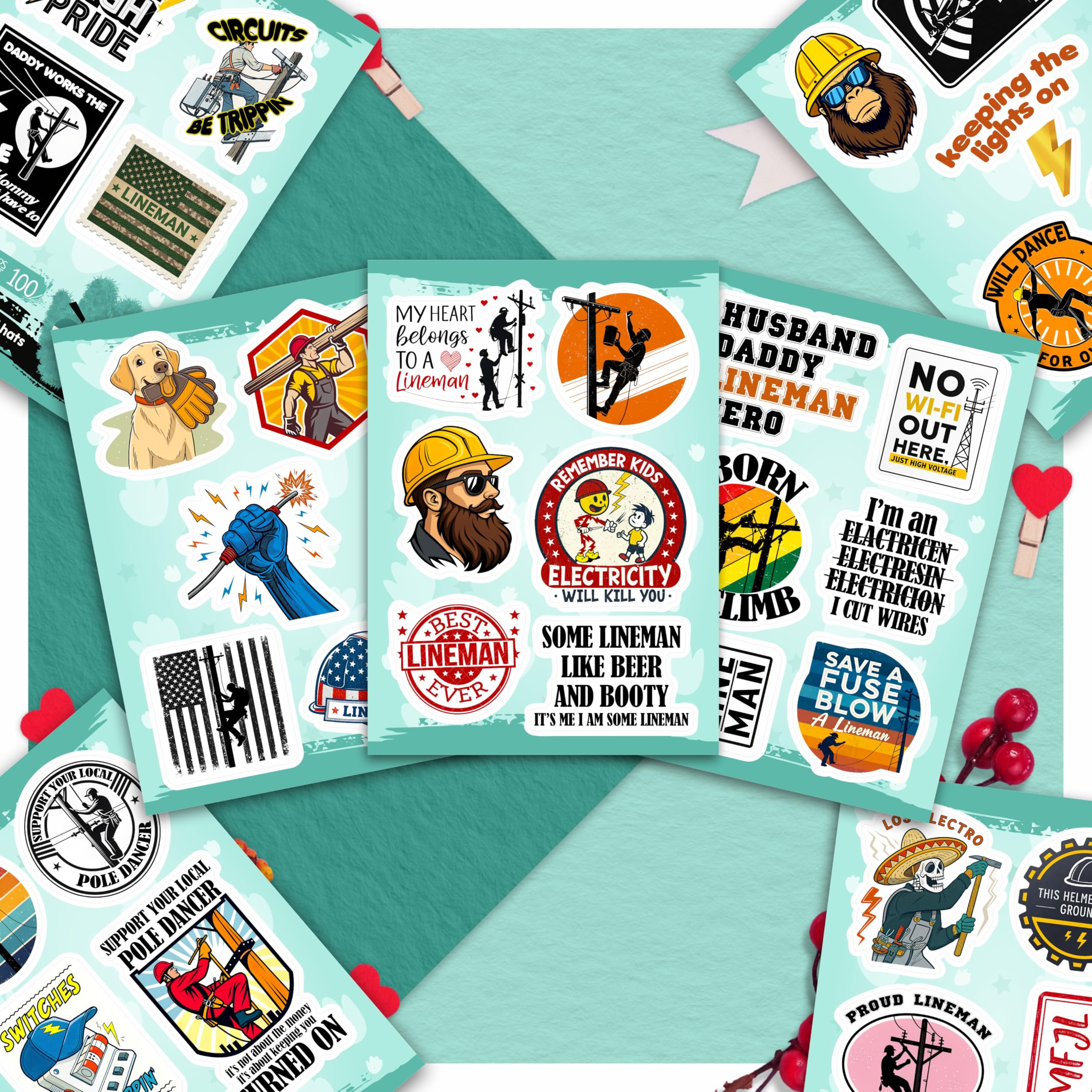 100Pcs Lineman Stickers for Hard Hats, Funny, for Water Bottle - Lineman Party Supplies & Party Decorations - Hard Hat Stickers - Gift for Women & Men