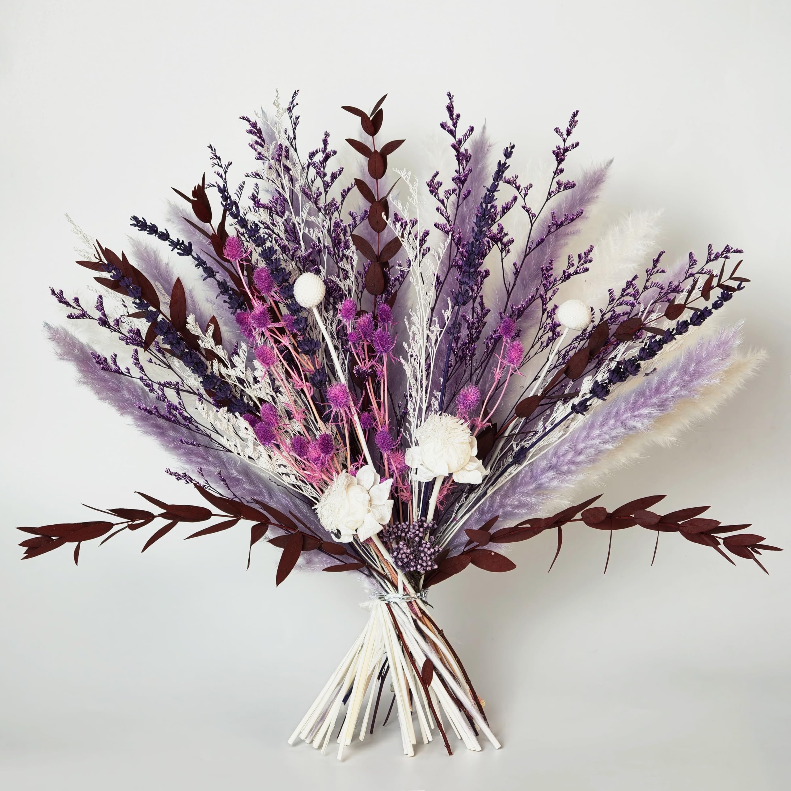 Purple Boho Dried Flower Bouquet 17" Handmade Pampas Decor | Florist-designed colors and…